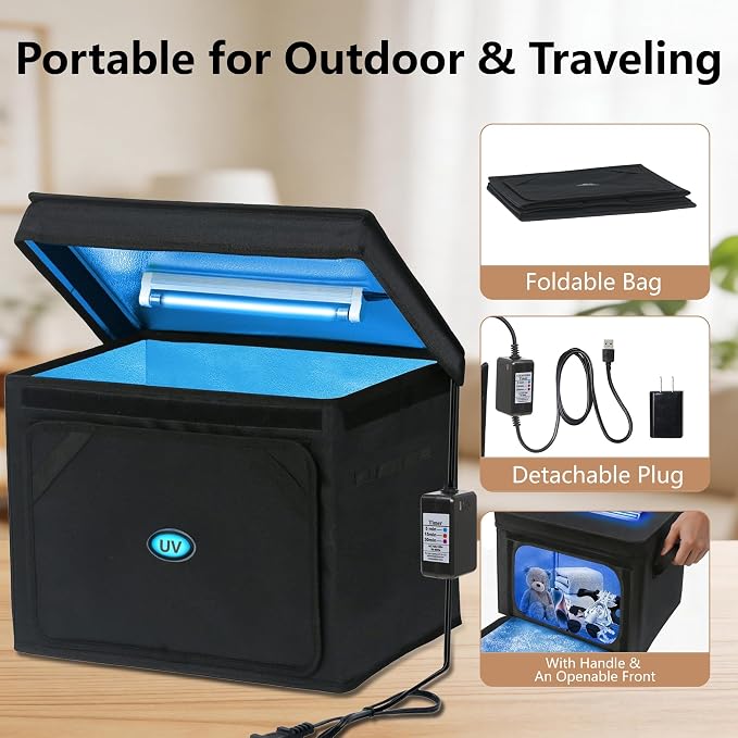 Large UV Sanitizer Box, 36L Portable Sanitizing and Cleaning Machine with 3-Level Timer, O-zone Foldable UV Cleaner Box for Household Use Like Phone, Towel, Key, Etc. with O-zone