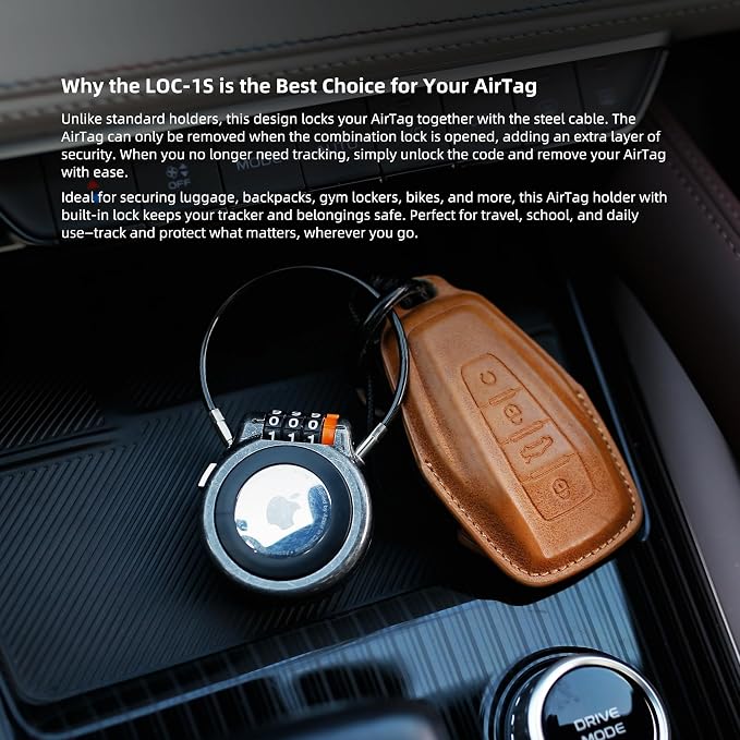 AirTag Holder with Combination Lock, Metal AirTag Lock Case Compatible with Apple Finder, Secure Tracker Tag Case Mount for Luggage, Suitcase, Backpack, Car, Outdoor Travel Gear Tracking