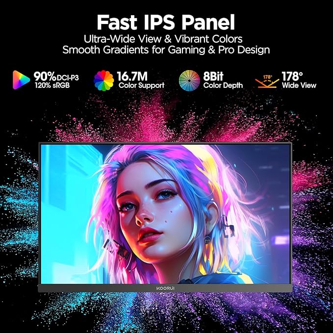 KOORUI 24" Gaming Monitor,180Hz 1ms Fast IPS Monitor, 1440P HDR400 Display, 90% DCI-P3 Color Gamut, Adaptive Sync, Slim Frame, VESA Mountable, HDMI 2.0, DP 1.4, G2421V