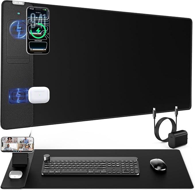 Mouse Pad with Magnetic Wireless Charging & Phone Stand, 31.5"x15.8" Large, Waterproof Smooth Surface, Non-Slip Base, with Adapter