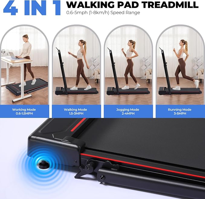 GTPLAYER Walking Pad Treadmill with Adjustable Height Handle Bar, 3HP Quiet Foldable Under Desk Treadmill, Portable Treadmills for Home 350LBS with Remote Control LED Display