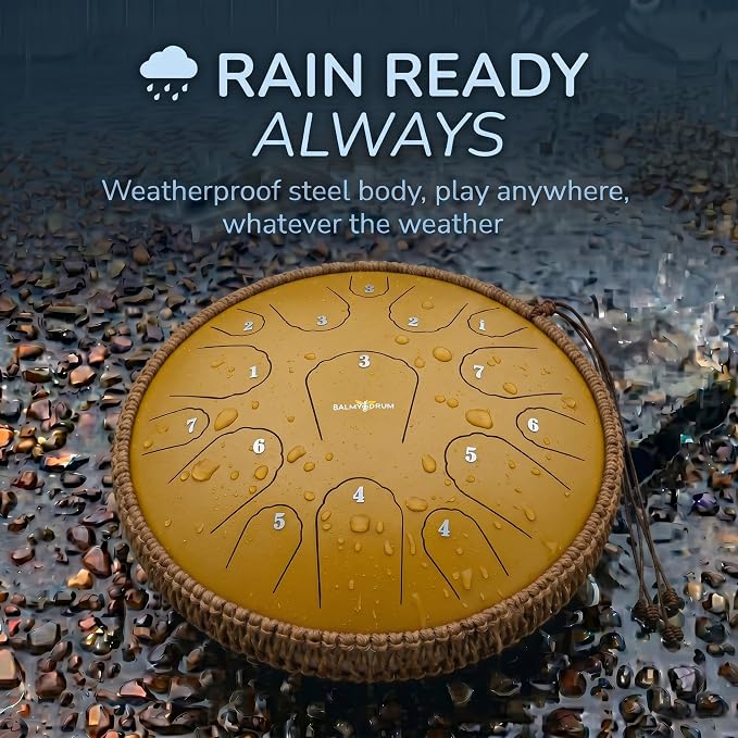 Balmy Drum Steel Tongue Drum 14 inch 15 Notes 440Hz, Handpan Drum with Music Book, Mallets, Carry Bag, Finger Picks, Rain Drum for Outdoor, Meditation Yoga Calming Instruments for Adults Kids (White)