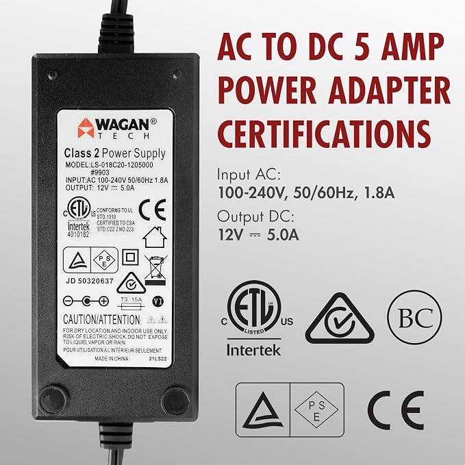 Wagan EL9903 AC to DC Power Adapter 5A 60W Power Converter 110V AC to 12V DC Cigarette Lighter Socket Adapter for 12V Car portable Fridge ETL listed