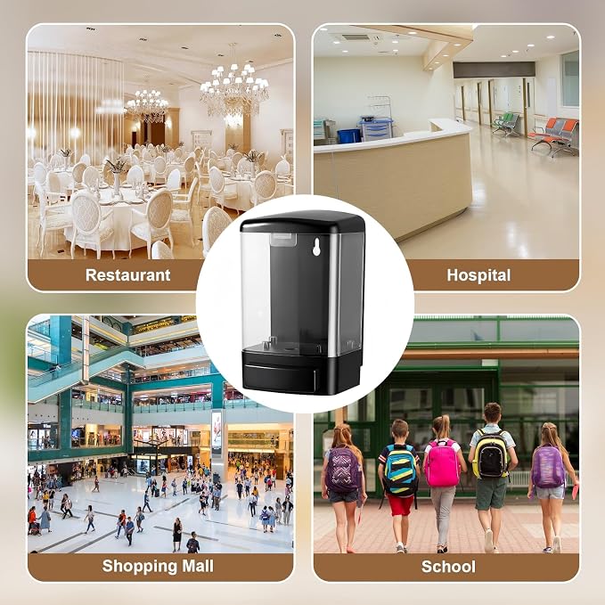 Hushee 6 Pcs Plastic Wall Mounted Soap Dispenser Commercial Manual Soap Containers Wall Dispenser for Kitchen Shower Hotel Liquid Shampoo Gel Chamber (33.8 oz 1000 ml,Black and Clear)