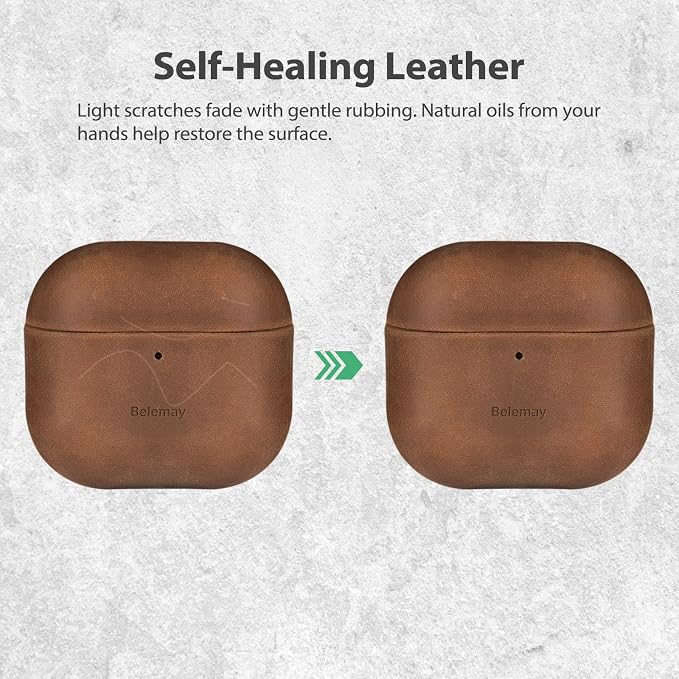 Belemay Handcrafted Crazy Horse Leather Case for AirPods 4 (2024), Vintage Aesthetic, Two-Tone Effect, Unique Patina, Compatible with MagSafe, Compatible with Airpods 4th Gen, Rustic Brown