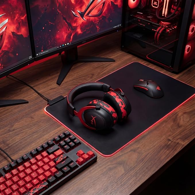 WC Freeze V2 Cloud - Angled Cooling Gel Earpads Compatible with HyperX Cloud Series by Wicked Cushions | Angled Pads for Extreme Comfort, New Freeze V2 Cooling Fabric, Extra Thick | Red Camo