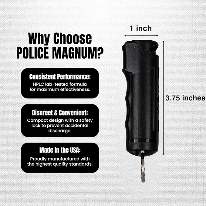 Police Magnum Personal Safety Alarm & Pepper Spray Combo Self Defense Pack for Women- Loud 135db Siren with Light & Max Strength Flip Top Pepper Spray Protection