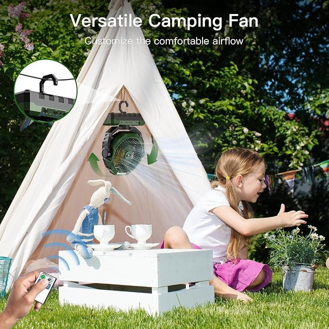 FRIZCOL 3-in-1 Camping Fan - Portable Fans Rechargeable - 36000mAh Detachable Battery Powered Fan with Light & Remote for Indoor, Outdoor, Tent, Travel, Fishing, Jobsite, Gifts for Men Dad Him - Green