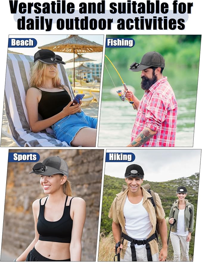 Yaomiao 2 Pcs Solar Baseball Cap with Fan Unisex Sun Protection USB Charging Fan Mesh Hat for Summer Outdoor