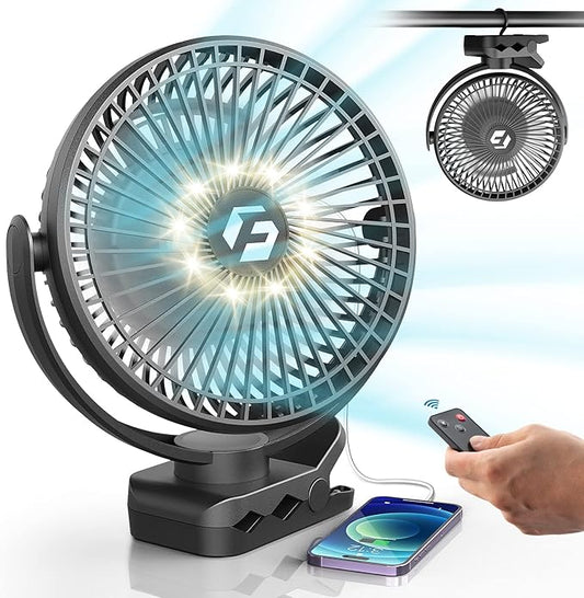 Korbot 8-inch Clip on Fan - 12000mAh Portable Fan Battery Rechargeable with 3 Speeds and Strong Airflow, USB Fan Small Desk Fan Personal Quiet Fan for Office, Stroller, Bedroom, Camping, Gifts for Men