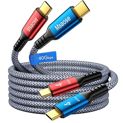 Braided Thunderbolt 4 Cable 5 FT 2 Pack Compatible, 40Gbps, 240W PD, 8K@60Hz / 4K@144Hz, Dual 4K for Mac mini M4 / M4 Pro, iPhone 17, MacBook Pro/Air, SSD, Docking, eGPU, XPS, USB4