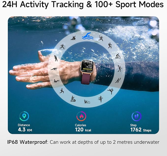 Smart Watch for Women, 1.85" HD Smartwatch Compatible iPhone/Samsung/Android (Answer/Make Calls), 100+ Sport Modes Fitness Tracker with Heart Rate/Sleep/SpO2 Monitor, IP68 (Deep Purple)