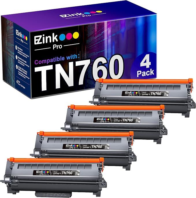 E-Z Ink Pro TN760 Toner for Brother Printer Replacement for Brother TN760 Toner TN-730/TN-760 TN730 to Use with HL-L2350DW HL-L2370DW HL-L2390DW HL-L2395DW MFC-L2710DW MFC-L2750DW Printer(4black)