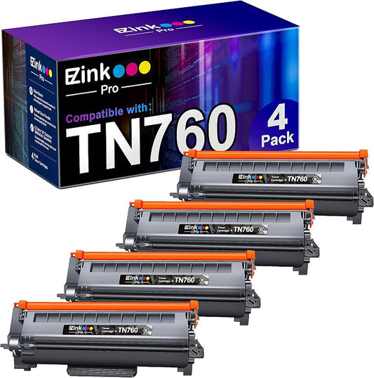 E-Z Ink Pro TN760 Toner for Brother Printer Replacement for Brother TN760 Toner TN-730/TN-760 TN730 to Use with HL-L2350DW HL-L2370DW HL-L2390DW HL-L2395DW MFC-L2710DW MFC-L2750DW Printer(4black)