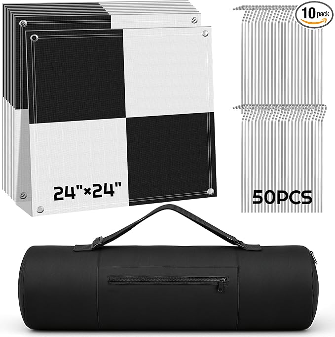 10 Pcs Drone Ground Control Point GCP, 50 Pcs Metal Fixing Stakes with Storage Bag, UAV Aerial Target for Mapping & Surveying, Black/White Markers (Grid Plaid)