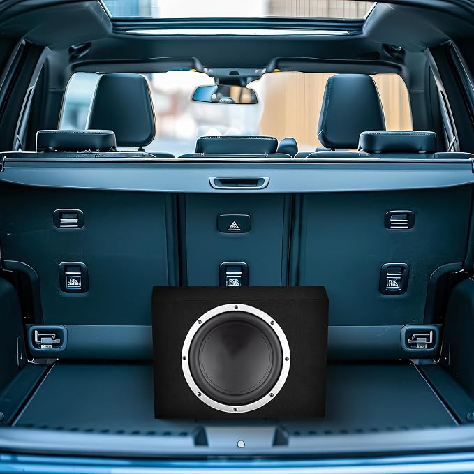 Q-Power Shallow Single 12 Inch Heavy Duty Sealed MDF Material Truck Audio Subwoofer Enclosure Box with Durable Carpeted Exterior, Charcoal Gray