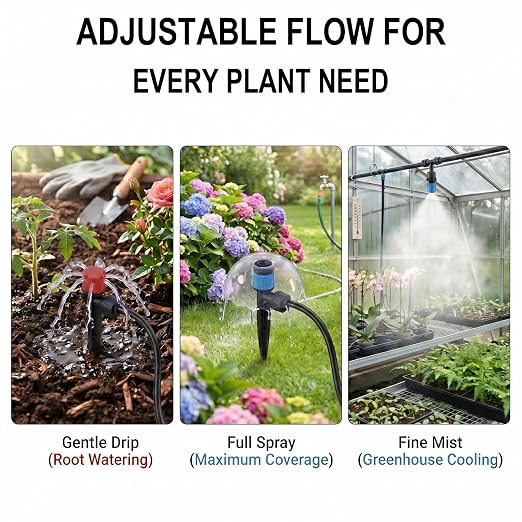 Drip Irrigation Kit – 230FT Automatic Garden Watering System with Quick-Connect 1/4" & 1/2" Fast-Lock Tubing, Adjustable Nozzles & Sprinklers for Greenhouse, Lawn, Potted Plants