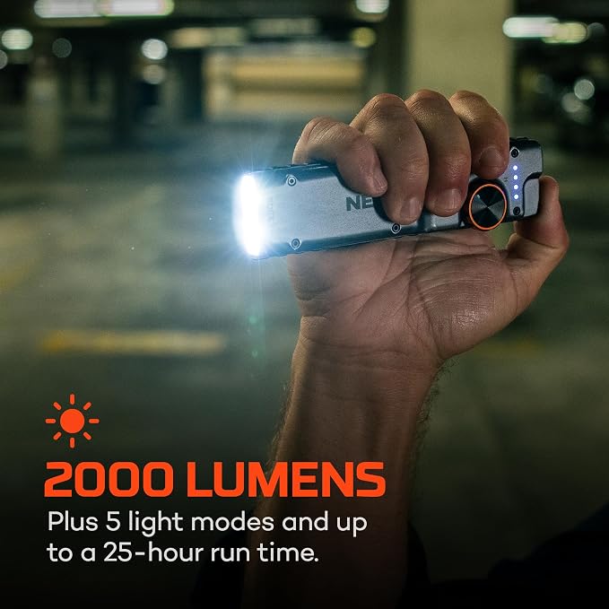 NEBO Edge 2K Pocket Light | 2000 Lumen Tactical LED Flashlight with Powerful Defensive Strobe, 5 Light Modes, USB-C Rechargeable, Dynamic Dial, Pocket Clip for Mechanics, Technicians & Everyday Carry