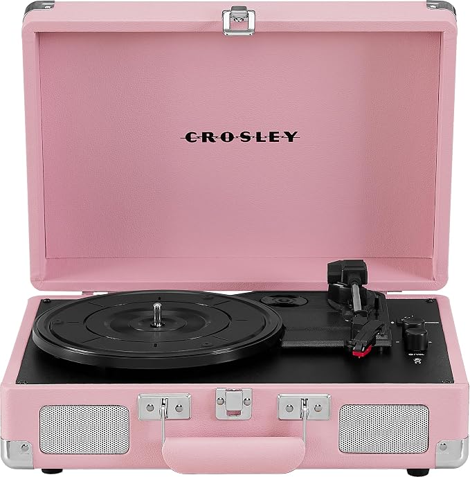 Crosley CR8005E-BH Cruiser Plus Vintage 3-Speed Bluetooth in/Out Suitcase Vinyl Record Player Turntable, Blush