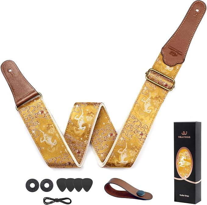 Guitar Strap, embroidery Jacquard Adjustable Guitar Straps for Acoustic/Bass/Electric Guitar, Includes Guitar Pick, Strap Button and Strap Lock, Constellation Gift (Capricorn)