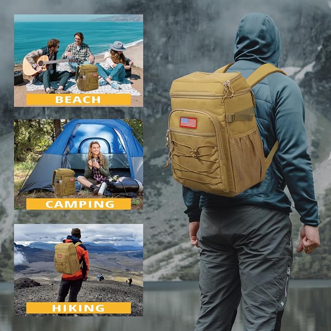 25L Backpack Cooler Keep All Drink Cold for Long Periods of Time Cooler Backpack Insulated Waterproof Portable High Durability Small Cooler Backpack with Compartment for Hiking Camping Beach
