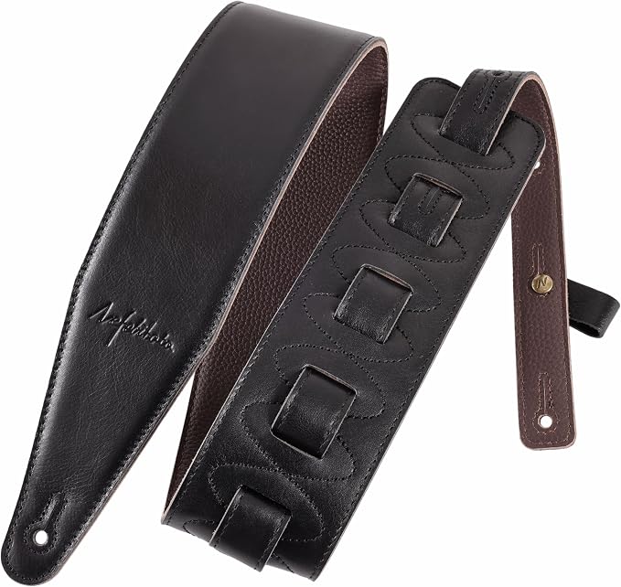 Nefelibata 3" Wide Guitar Strap, Full Grain Italian Leather Adjustable Guitar Straps with Foam Padding for Bass, Electric, and Acoustic Guitars