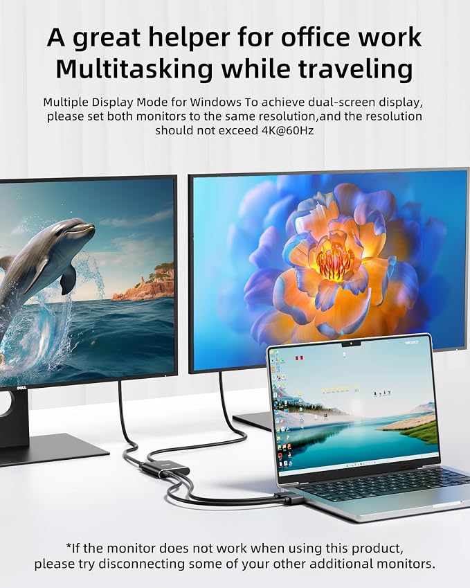 Displayport to Dual DisplayPort Splitter Adapter,4K60Hz MST Displayport hub 1 in 2 Out Display Port for Dual Monitors,DP1.4 Display Port Splitter for Desktop, Laptop,Extend Display