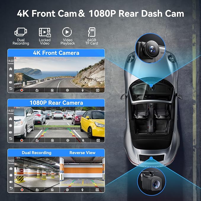 Portable Carplay Screen for Car, 9" Car Play Touchscreen with 4K Dash Cam,1080P Backup Camera,Wireless Carplay&Android Auto,Loop Recording,GPS Navigation,Bluetooth (9inch)