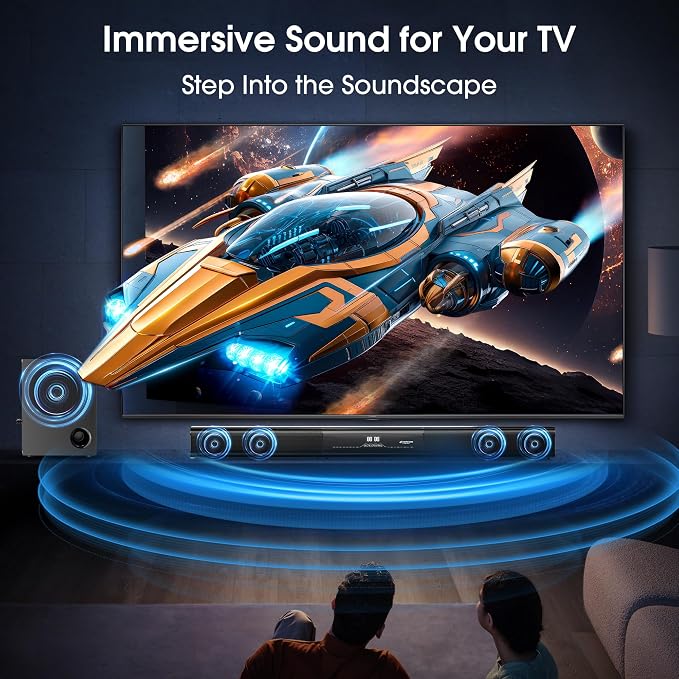 2.1 Channel Sound Bar with Wired Subwoofer, Dorby Audio 35in Detachable TV Soundbar, Bluetooth, HDMI-ARC, Optical, AUX, USB, FM, Coaxial Inputs for Home Theater