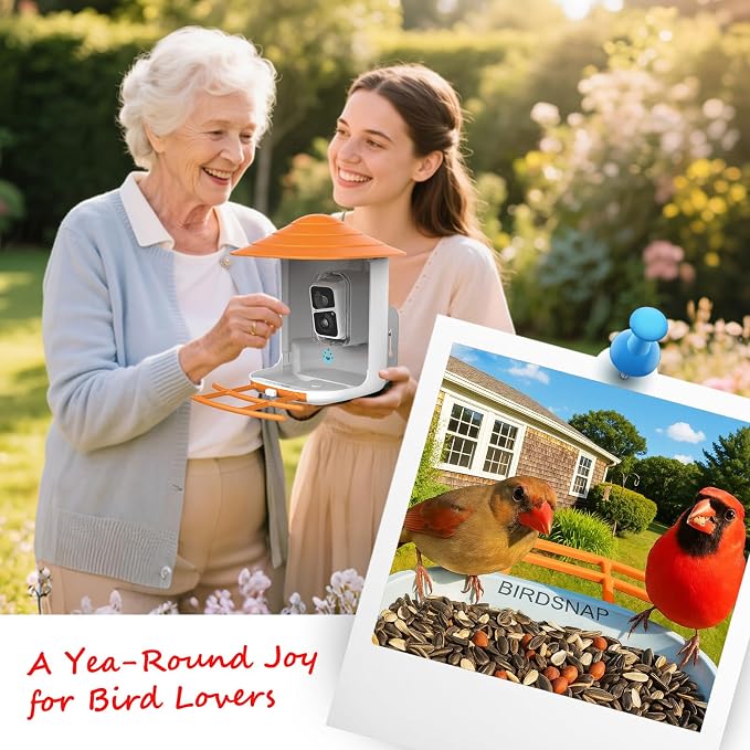 birdsnap® TUC Bird Feeder with Camera 2K HD Live with 32GB Card Auto Detect & Notify AI Identify Camera Birds Feeders Solar Powered Wireless Outdoors Backyard Gift for Mom Dad Birds Lover, 2.4G WiFi