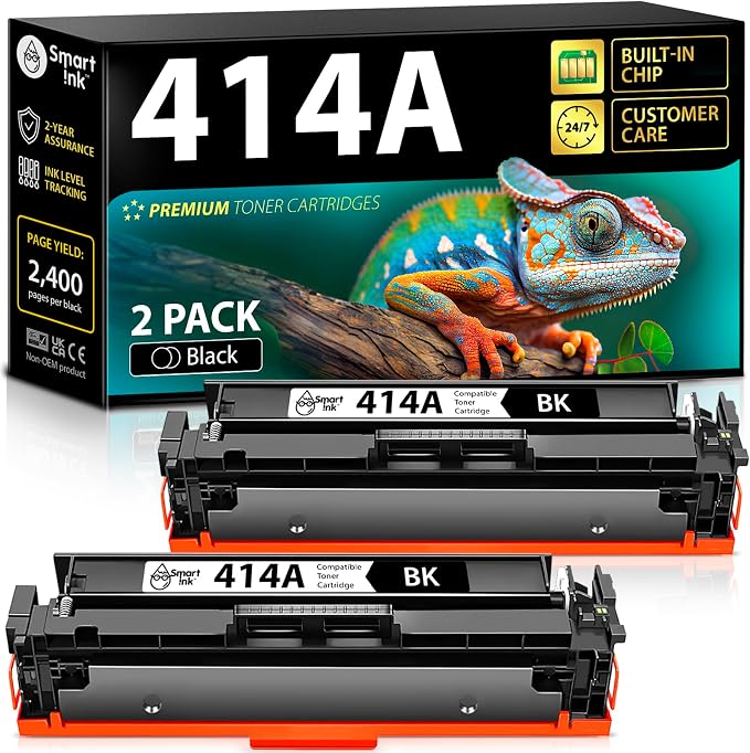 Smart Ink Compatible 414A Toner Cartridge Replacement for HP 414 A with Built-in Chip (2 Black Pack) to use with Color LaserJet Pro MFP M479fdw M479fdn M479fdw M454dw M454dn