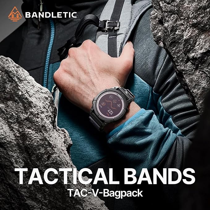 Bandletic 22mm Tactical Military Nylon Watch Band Compatible with Garmin Fenix 8 47mm/7/7 Pro/6/6 Pro/5/5 Plus/Instinct 3 2/Forerunner 970/965/955/945/745/Approach S70/S62/S60/Epix 2 Pro/Quatix 7/6/5