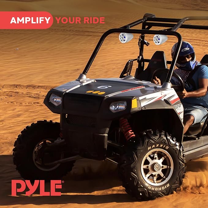 Pyle 4" Waterproof Off-Road Marine Speakers - 2-Way Full Range Stereo System with 360° Rotatable Bracket, Rugged Weatherproof Design, Ideal for ATVs, UTVs, Jeeps, Boats, and Wakeboards, White Colored