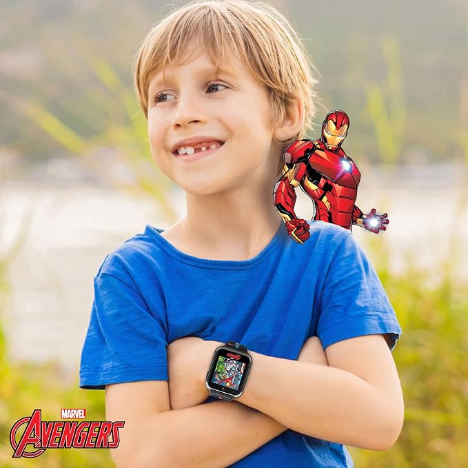 Marvel Avengers Interactive Kids Smartwatch – Touchscreen Watch with Games, Camera, Voice Recorder, Step Tracker, Timer & Alarm – 10 Watch Faces, USB Rechargeable – Fits Wrists 5.5" to 8"