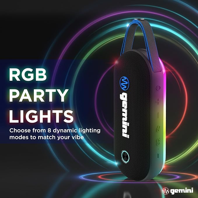 Gemini Magnetic Bluetooth Golf Cart Speaker, Waterproof (BeatGrip Pro) | Magnetic golf cart speaker, waterproof - 8 hr battery, USB-C - 8 LED modes, mic - multi-link to 50