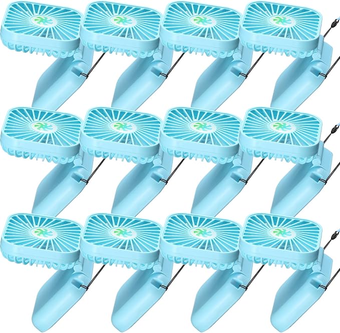 Hortsun 12 Pcs Mini Handheld Fan Bulk Portable Personal Neck Fan Small Foldable Hands Free with USB Rechargeable Gifts for Travel Summer Concerts Vacation Outdoor 3 Speed(Blue)