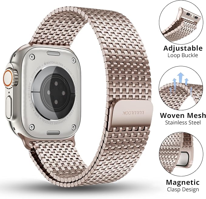 LULULOOK Milanese Mesh Loop Compatible with Apple Watch Band 49/46/45/44/42/41/40/38mm for Men Women, Stainless Steel Magnetic Buckle Strap for iWatch Ultra 3/2 Ultra Series 11 10 9 8 7 6 SE 5 4 3