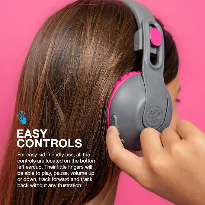 JLab, JBuddies Studio 2, Kids Headphones, Wireless Bluetooth On Ear, Volume Limiting, Foldable, Grey/Pink
