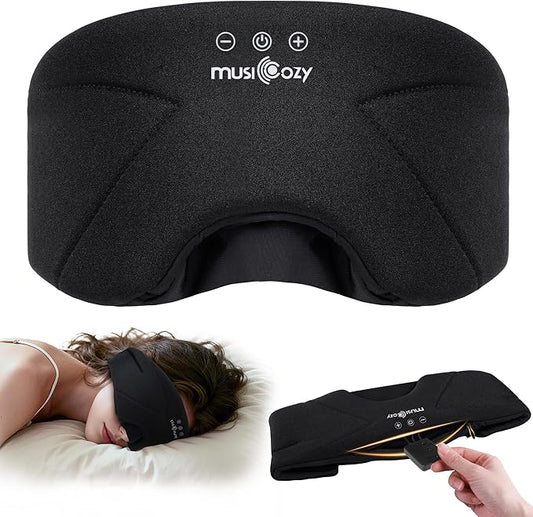 MUSICOZY Bluetooth Sleep Mask Headphones 5.4, Wireless Over-Ear Headphones Washable Zipper Sleep Headphones Mask with HD Stereo Speakers for Side Sleepers Travel & Relaxation, Gifts for Men Women