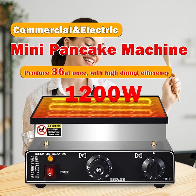 110V Commercial Mini Dutch Pancake Maker,36PCS Mini Pancake Maker Machine,Dutch Poffertjes Grill,Stainless Steel, Non stick,Breakfast，Snacks, Desserts, Restaurants, Cafes.