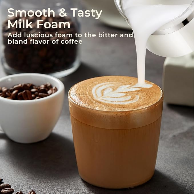 JXXM Electric Milk Frother, 6 in 1 Milk Steamer,17oz Automatic Warm and Cold Foam Maker for Coffee,Latte, Cappuccino, Macchiato, Hot Chocolate (White)