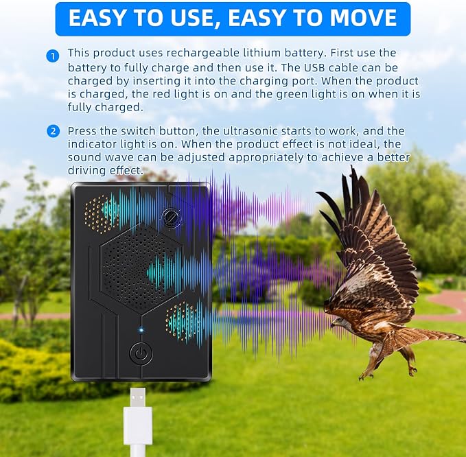 2026 Ultrasonic Bird Repellent Devices Woodpecker Repellent Outdoor for Attic Pigeon Deterrent Goose Repellent Rechargeable Bats Repellent Indoor to Keep Birds Away from Porch Balconies 4 Pack