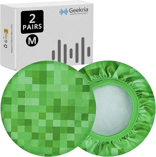 Geekria 2 Pairs Flex Fabric Headphones Ear Covers - Product Safety Certified - Washable & Stretchable Earcup Protectors for Over-Ear Headsets, Sweat Pads for Gym, Gaming (MC Grass/Size M)