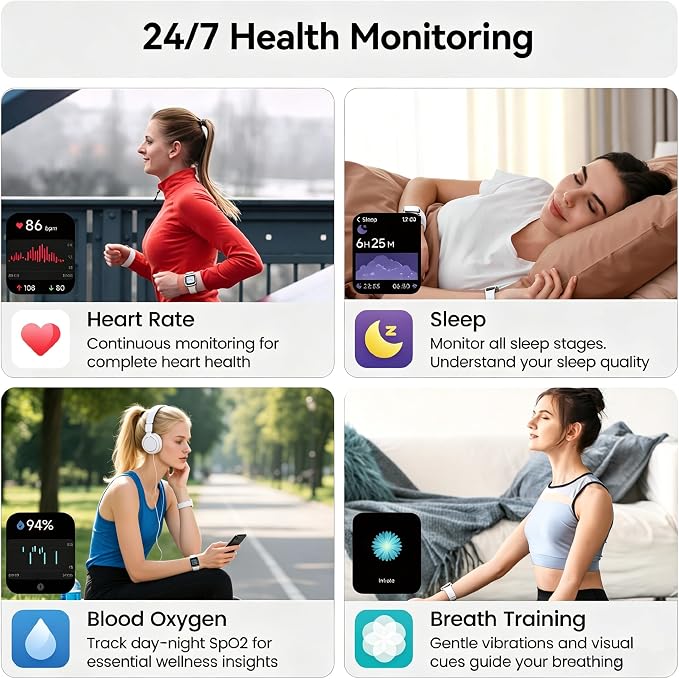 Smart Watch with Alexa Built-in, 1.83" HD Touchscreen Fitness Tracker with Bluetooth Call, Fitness Watch with Heart Rate/Sleep Monitor/120+ Sports, IP68 Waterproof Smartwatch for Android iOS, Ivory