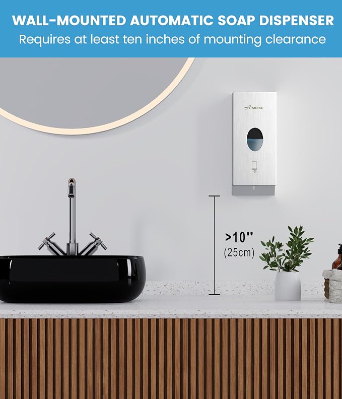Automatic Touchless 304 Stainless Steel Wall Mounted Soap Dispenser, 800ml (27 fl oz) Commercial Battery Operated Hands-Free for Restaurant, School, Office & Public Restrooms