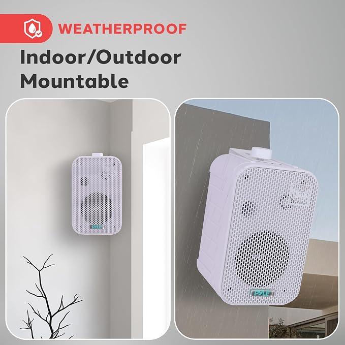 Pyle - Indoor / Outdoor Waterproof Speaker System - 5.25 Inch Pair of Weatherproof Wall/Ceiling Mounted Speakers with Heavy Duty Mesh Covers, 200 Watts RMS, Universal Mount - PDWR40W (White)