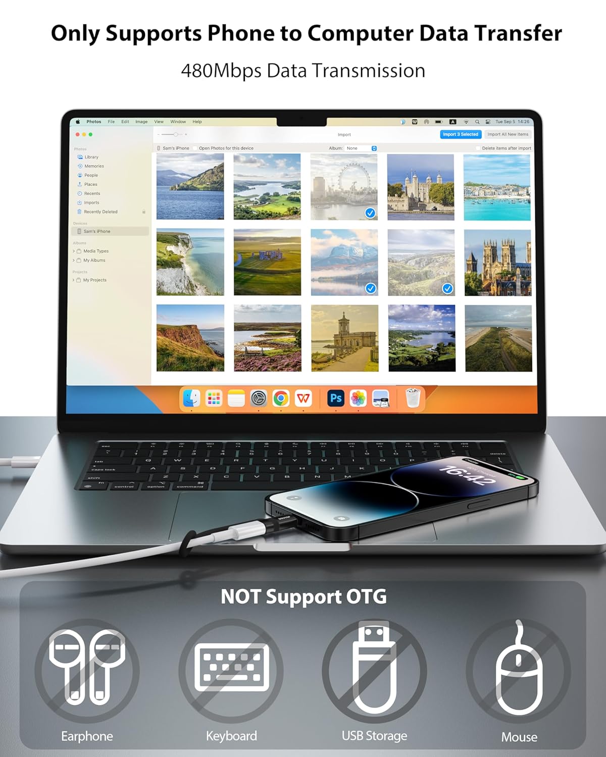 [MFi Certified] 36W USB C to Lightning Cable Adapter, Support Data Sync/PD Fast Charging Compatible with iPhone iPad AirPods, with Anti-Lost Holder - Black 2 Pack