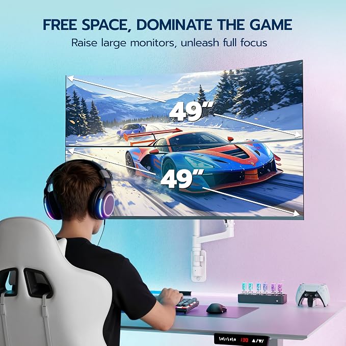 ARES WING Dual Monitor Wall Mount for 17-49 Inch Ultrawide Screens, Heavy Duty Wall Mount Monitor Arm Holds 44 lbs Each, Fully Adjustable Gas Spring Monitor Arm, 75x75/100x100 VESA Mount, White
