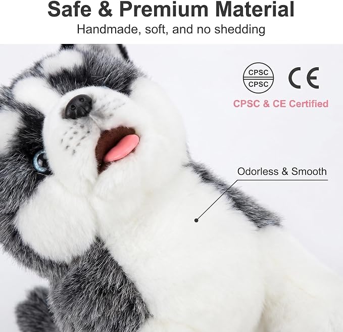 CU-MATE Electronic Walking Dog Toy, Interactive Plush Siberian Husky Puppy, Realistic Interactive Pet Toy Dog, Walking, Barking, Wagging Tail & Talking, Present Gifts for 3+ Year