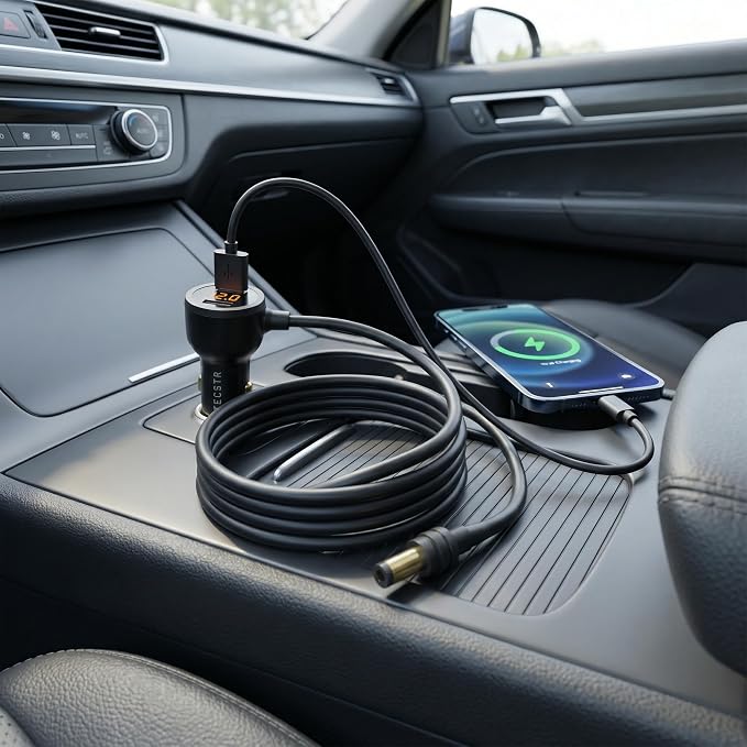 3 in 1 Car Charger for Starlink Mini DC Power Cable Adapter 12V-24V w/Digital Display, Durable USB-C 40W & USB 35W Ports for Trucks and Cars - 10FT